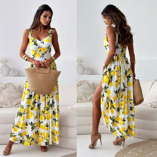 Dames Imprimé Citron Maxidress Chic und Stil