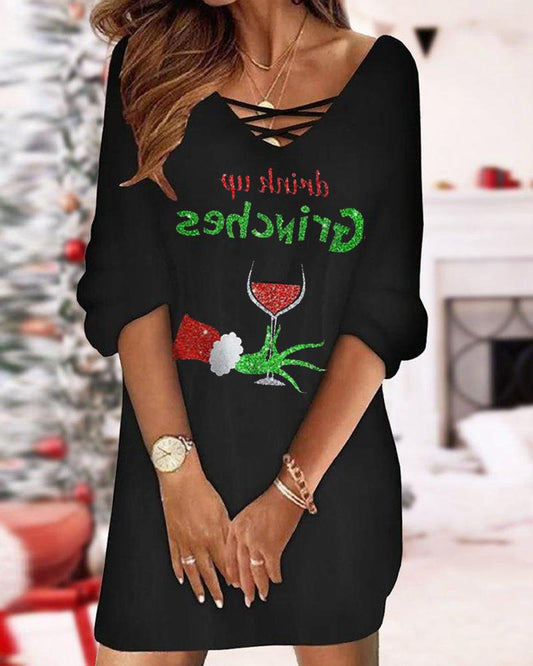 Robe de Noël décontractée pour femmes avec un design d'impression unique et une coupe ample Chic und Stil