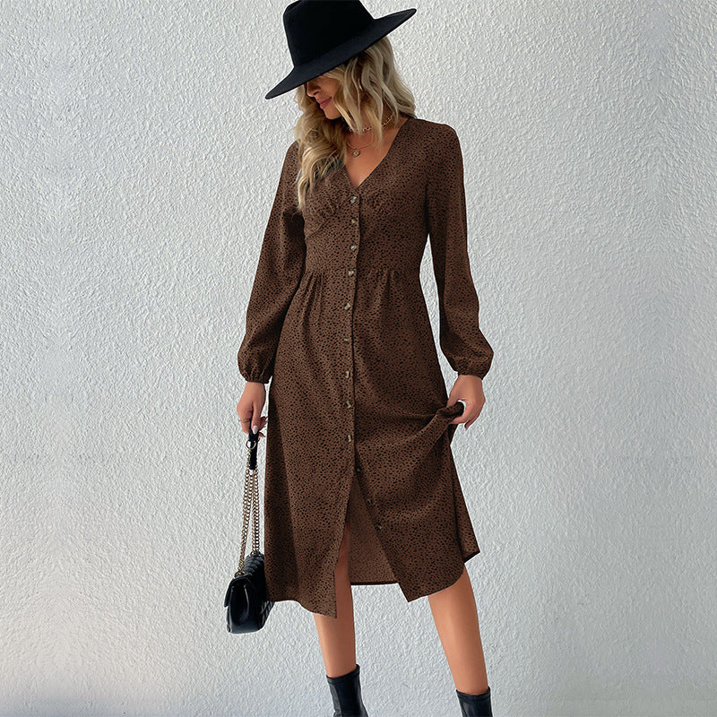 Robe midi pour femmes avec boutonnage et manches volumineuses Chic und Stil