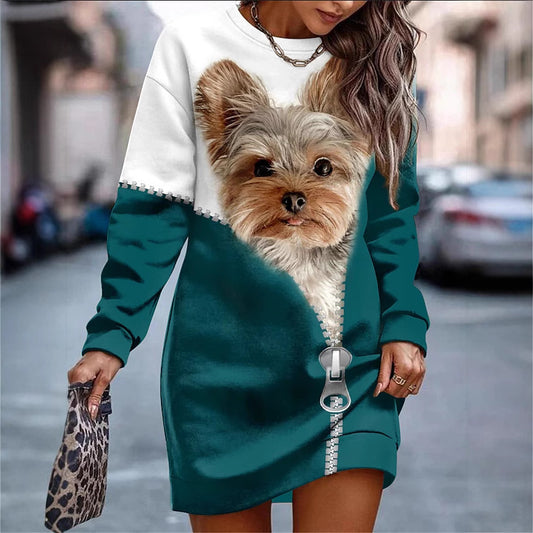 Robe sweat pour femmes avec motif animal créatif et zipper Chic und Stil