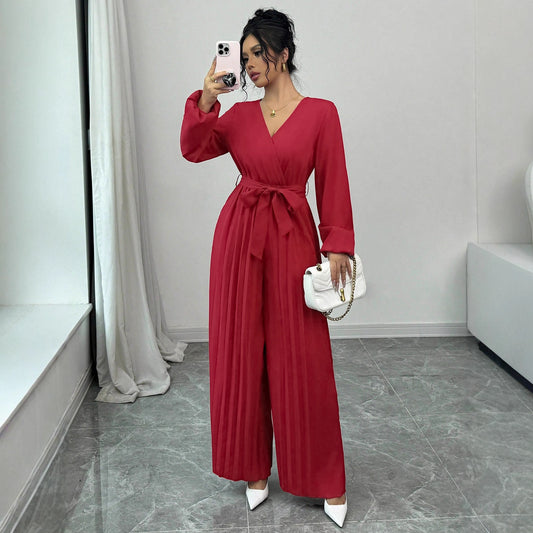 Dame Combinaison élégante avec ceinture réglable et coupe plissée Chic und Stil