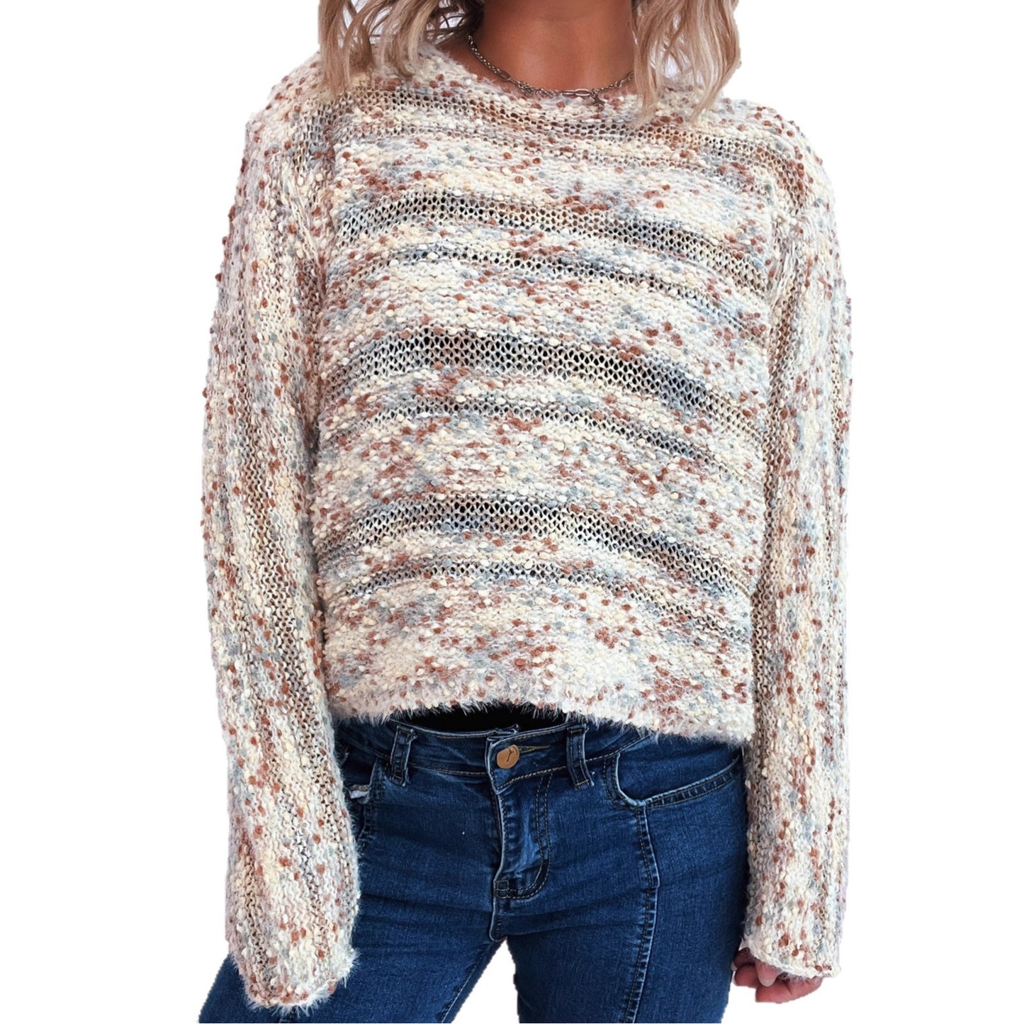 Pull en grosse maille pour femmes à manches longues et coupe décontractée Chic und Stil