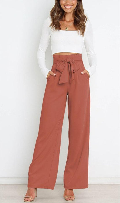 Women Wide Leg Pants with Decorative Tying Belt Chic and Style