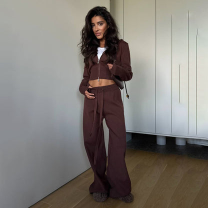 Fashion knit outfit for women with casual jacket and wide pants Chic and Style