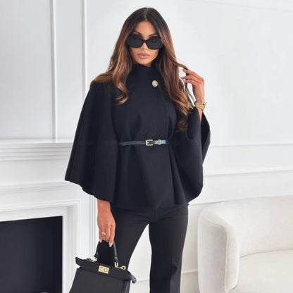 Dames élégante et à la mode cape-veste avec ceinture en tissu texturé Chic und Stil