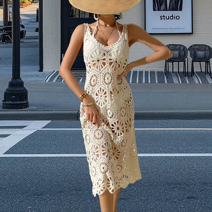 Robe maxi au crochet pour femmes avec des motifs floraux et des détails délicats Chic und Stil
