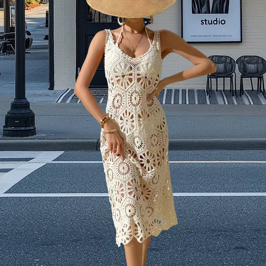 Robe maxi au crochet pour femmes avec des motifs floraux et des détails délicats Chic und Stil