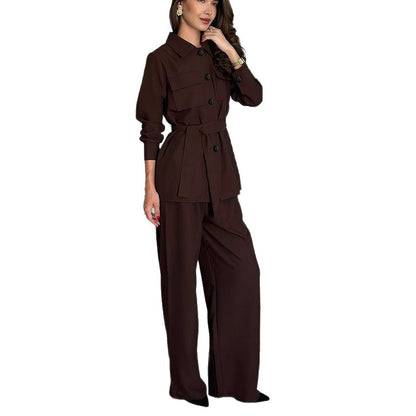 Elegant trench coat for women with tie belt and loose pants Chic and Style