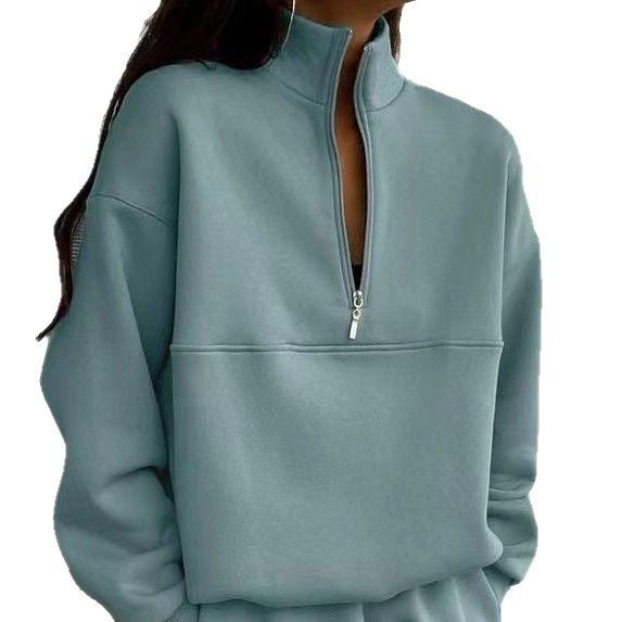 Women's high collar pullover with half zipper Chic und Stil