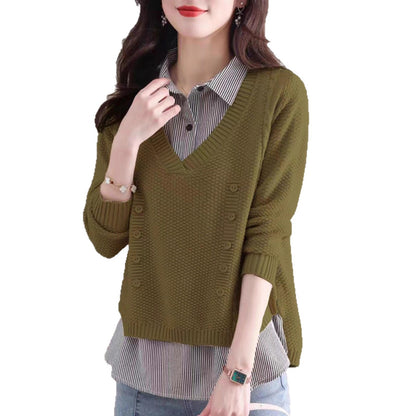 Pull en tricot à col en V pour femmes avec détails en boutons Chic und Stil