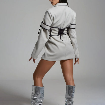 Asymmetrical blazer jacket for women with laces and wide sleeves Chic and Style