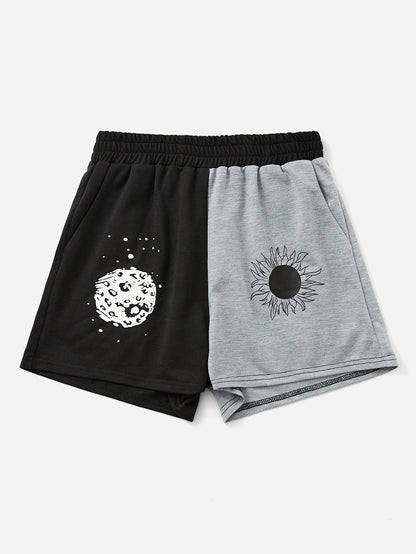 Shorts de loisirs pour femmes avec imprimé planétaire et taille élastique Chic und Stil