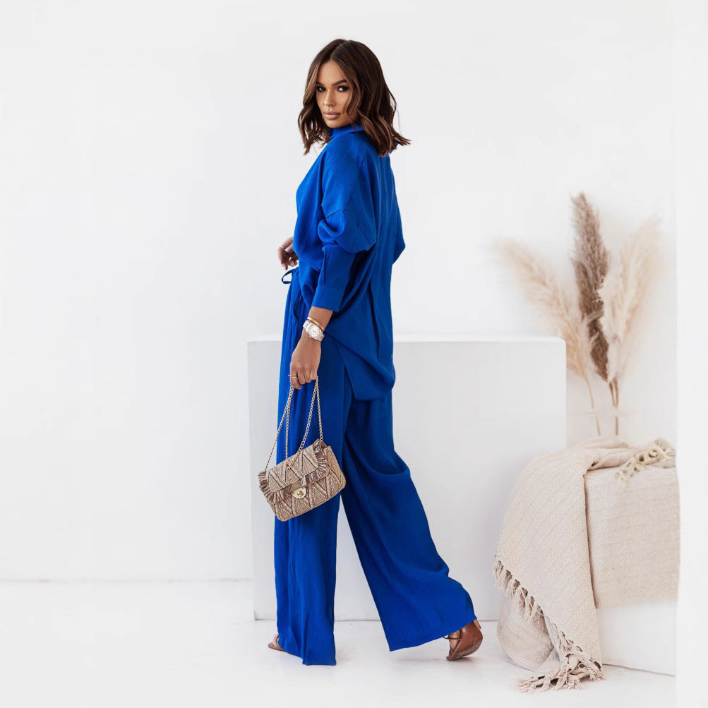 Women Two-Piece Casual Set with a Relaxed Cut Top and Loose Pants Chic und Stil