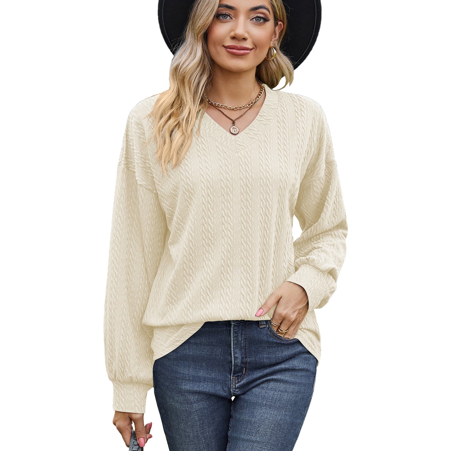 Dames pull en viscose avec motif en câble texturé et coupe décontractée Chic und Stil