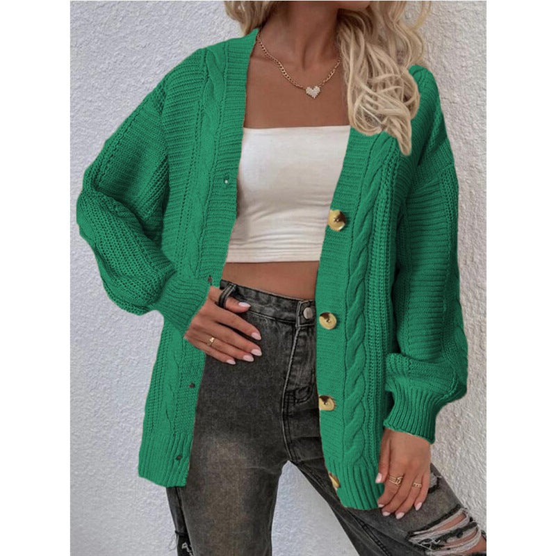 Dames gros tricot cardigan avec détails de boutons et motif en torsades Chic und Stil