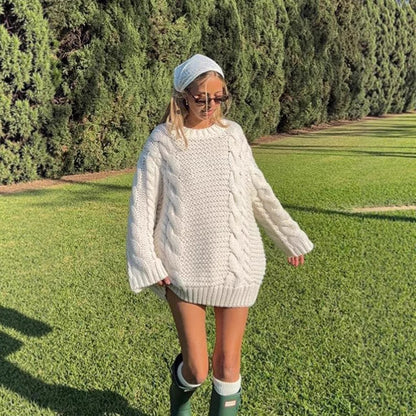 Pull en gros tricot pour femmes avec un motif torsadé à la mode et une coupe décontractée Chic und Stil