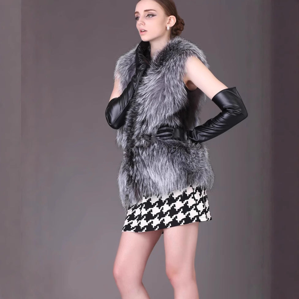 Dames Gilet en fausse fourrure luxueux avec large col Chic und Stil