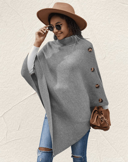 Dames élégante poncho avec col haut et boutons décoratifs Chic und Stil