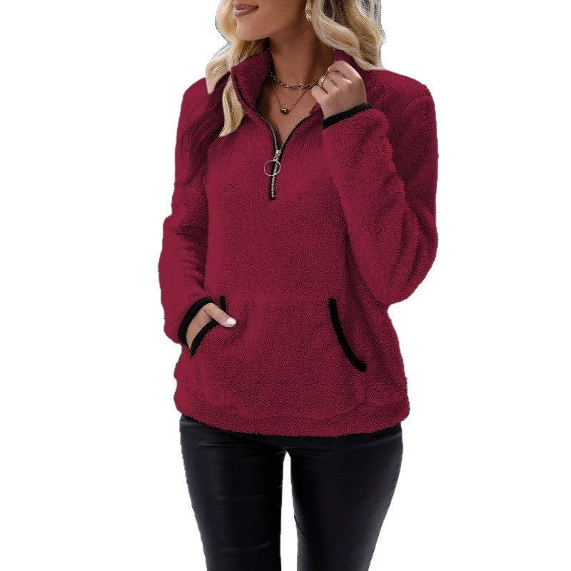 Pull en fleece pour femmes avec col haut et poches pratiques Chic und Stil