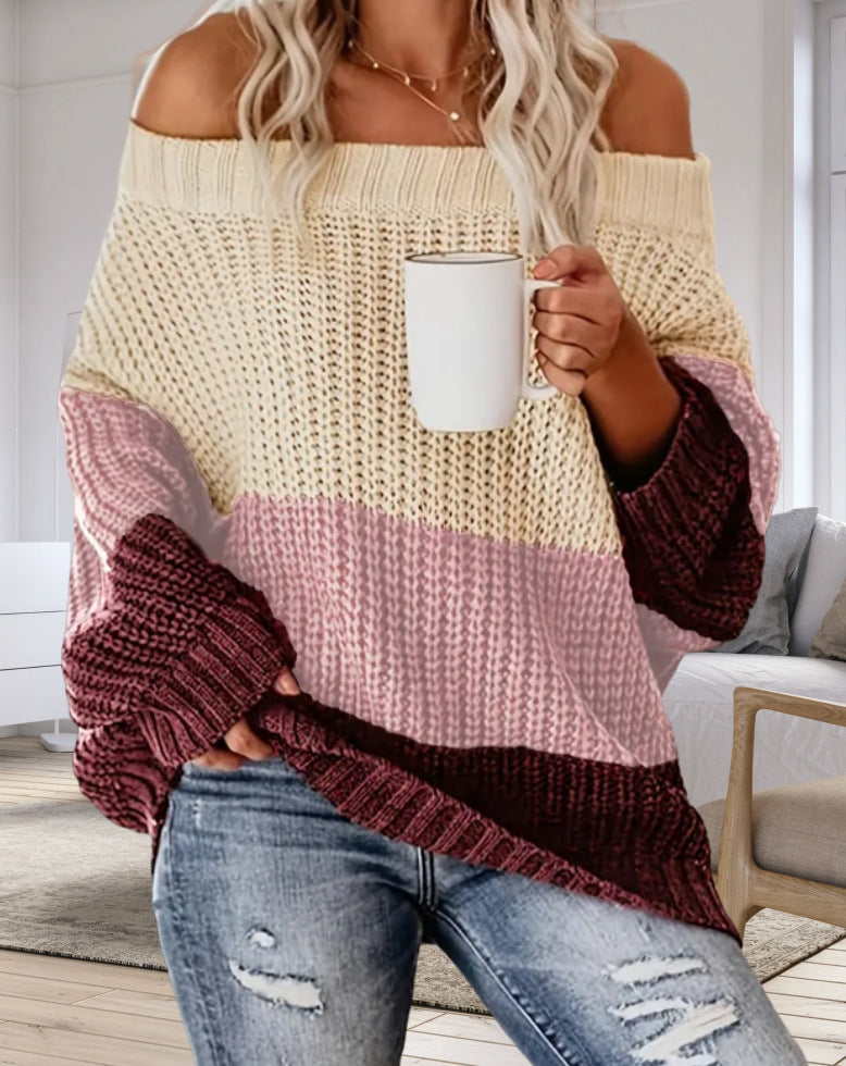 Dames Pull en tricot oversize décontracté avec décolleté dénudé et design de blocs de couleur tendance Chic und Stil