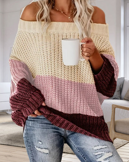 Dames Pull en tricot oversize décontracté avec décolleté dénudé et design de blocs de couleur tendance Chic und Stil
