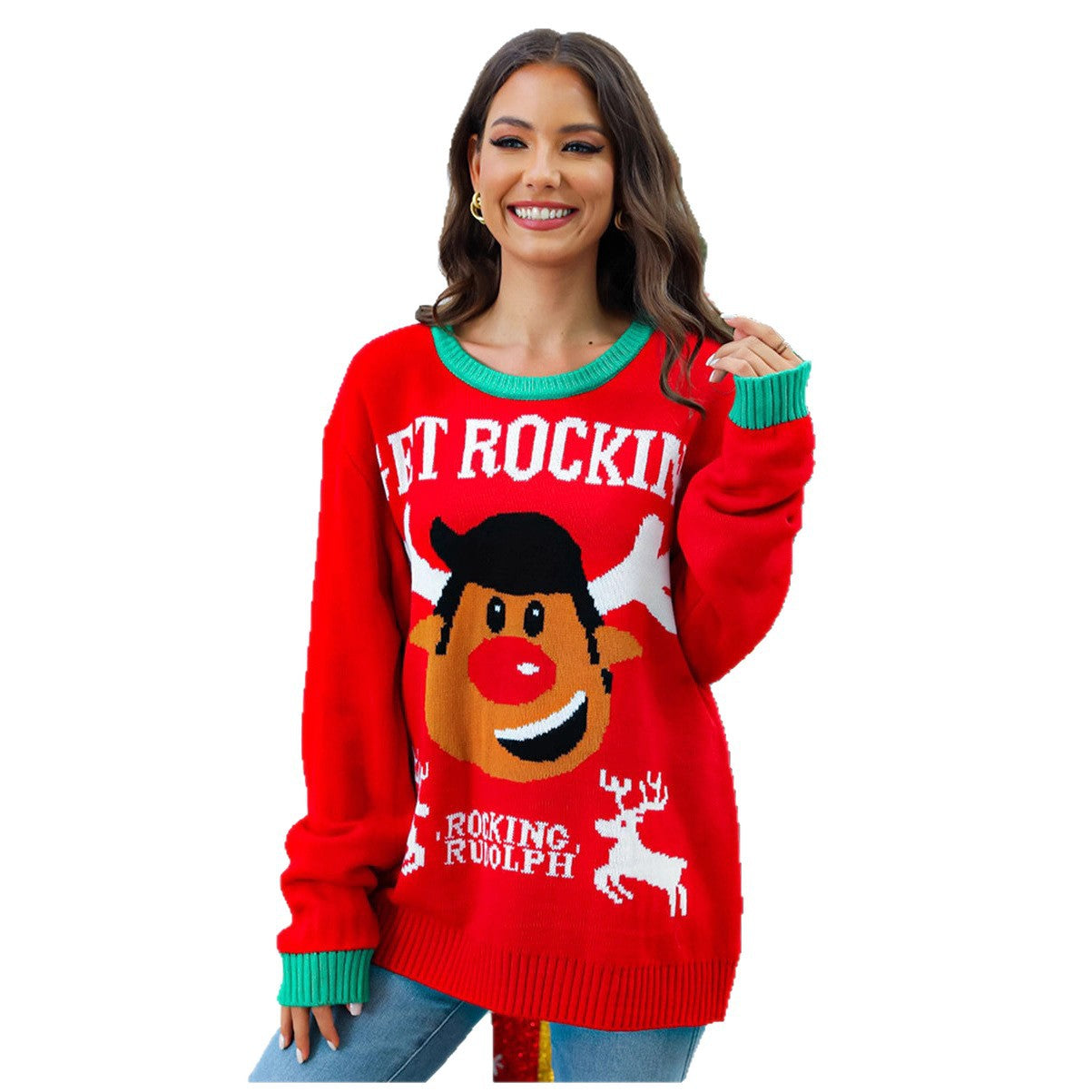Pull en tricot de Noël pour femmes avec motif original de cerf et coupe décontractée Chic und Stil