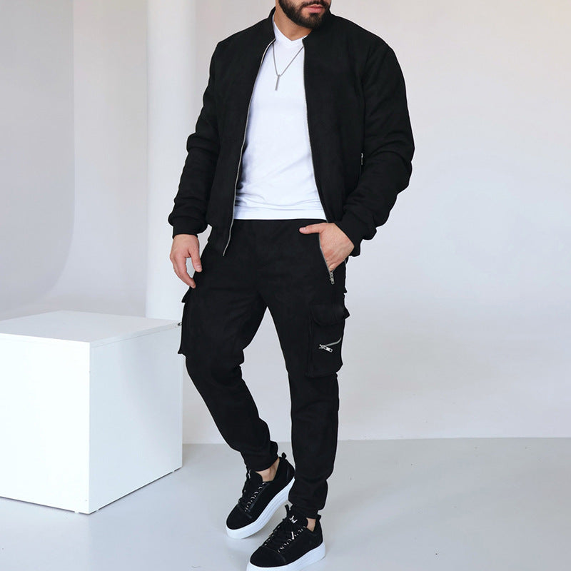 Sporty bomber jacket for men with chic cargo pants and style