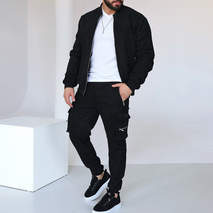 Sporty bomber jacket for men with chic cargo pants and style