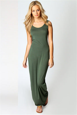 Femmes Robe maxi élégante et ajustée avec un décolleté rond profond Chic und Stil