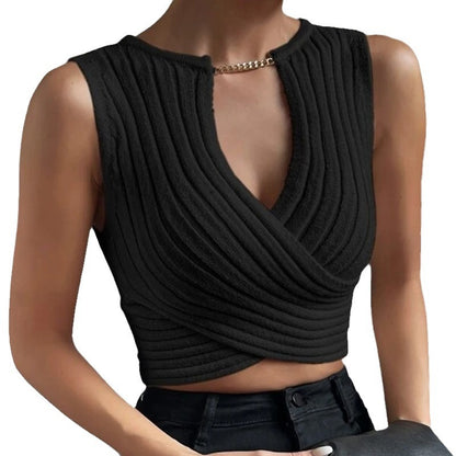 Dames haut en tricot court avec design enveloppant élégant Chic und Stil