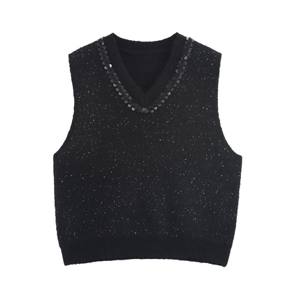 Dames élégant pull en tricot sans manches avec des appliqués scintillants Chic und Stil