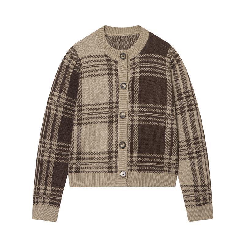 Dames cardigan tricot à carreaux confortable Chic und Stil