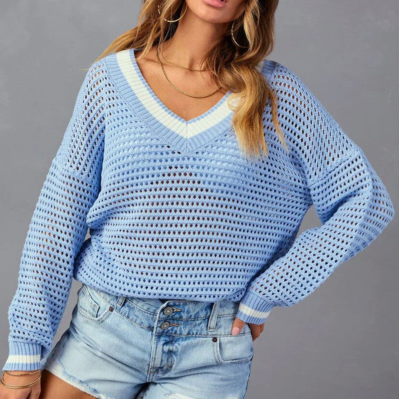 Pull en maille pour femmes au style décontracté oversize avec décolleté en V et bords côtes Chic und Stil