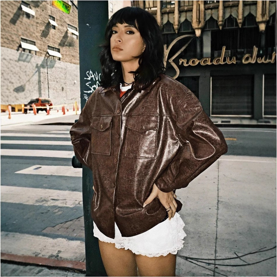 Chemise overshirt en simili cuir pour femmes Chic und Stil