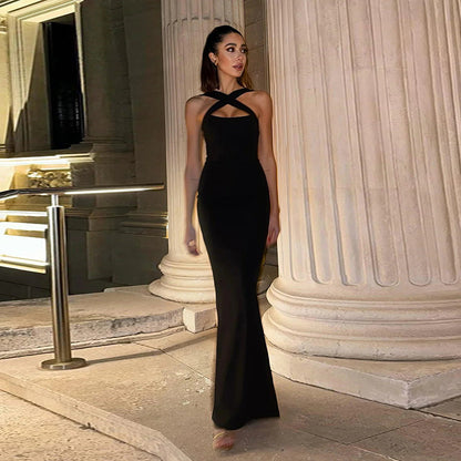 Dames Élégante Robe Maxi Dos Croisé Chic und Stil