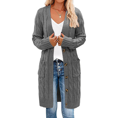 Dames Gros Tricot Cardigan avec Poches et Détails de Boutons Chic und Still