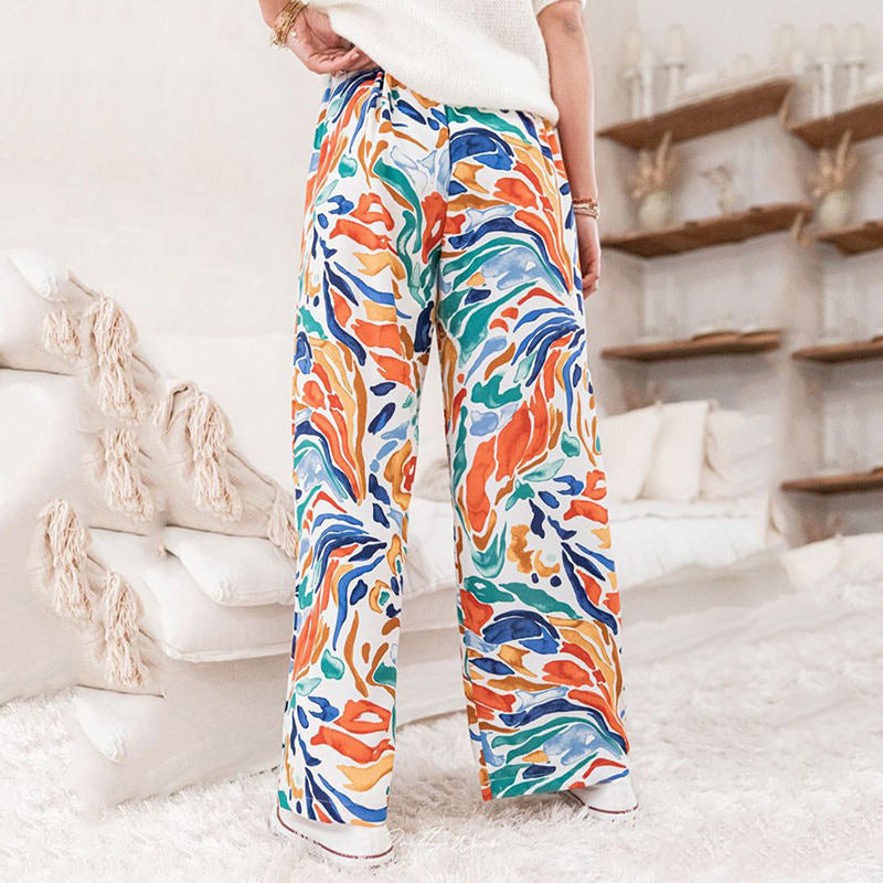 Wide palazzo pants for women with colorful pattern and elastic waist Chic und Stil