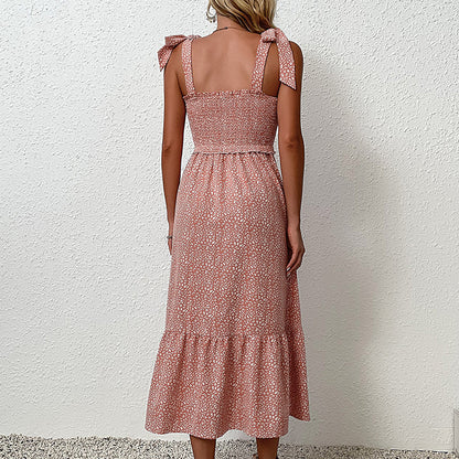 Femme Détails Volants Robe Maxi Florale d'Été avec Effet Bouton Chic und Stil