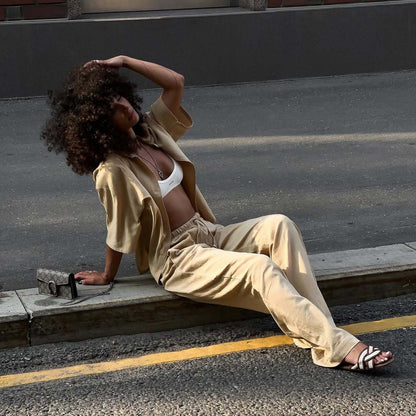 Summer loose and casual blouse set for women and wide pants Chic and Style