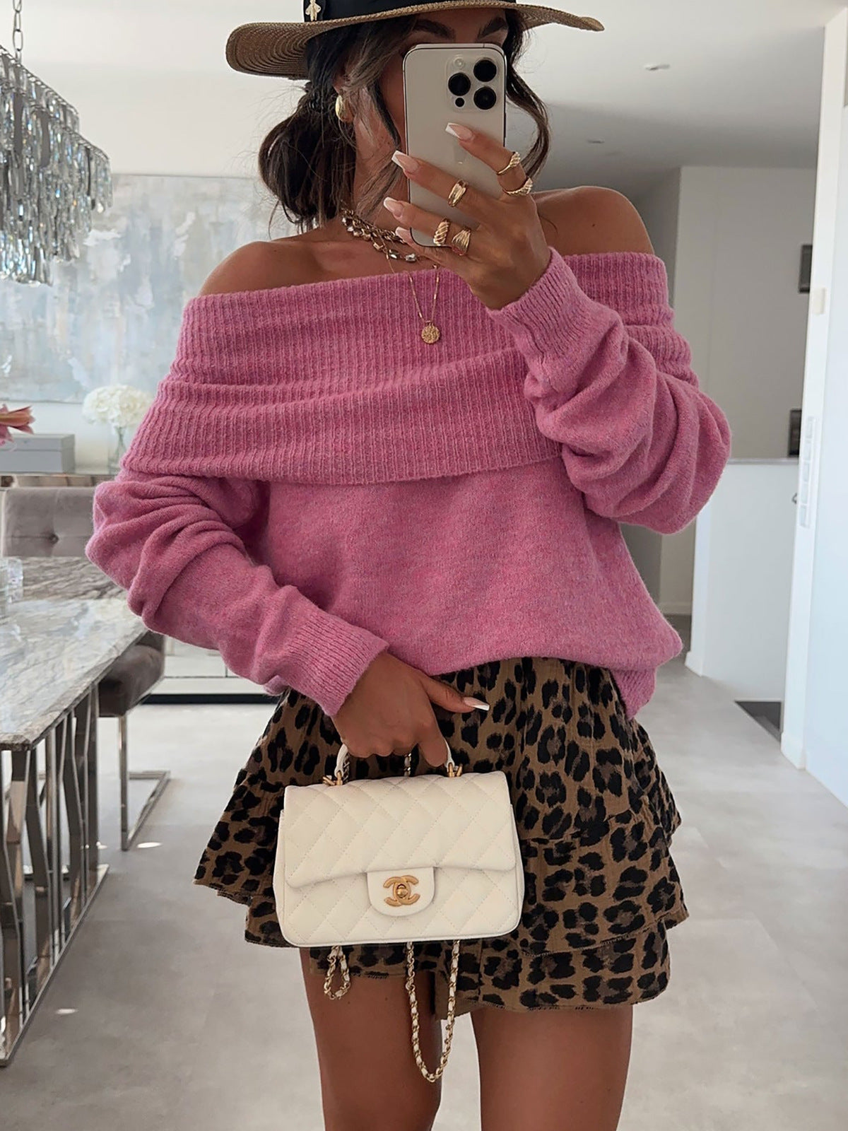 Pull-over décontracté pour femmes à épaules dénudées avec structure côtelée Chic und Stil