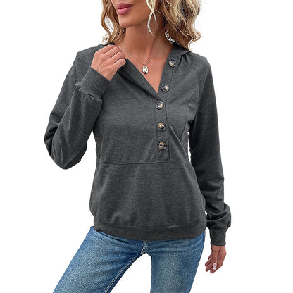Pull à capuche décontracté pour femmes avec patte de boutonnage et coton de haute qualité Chic und Stil