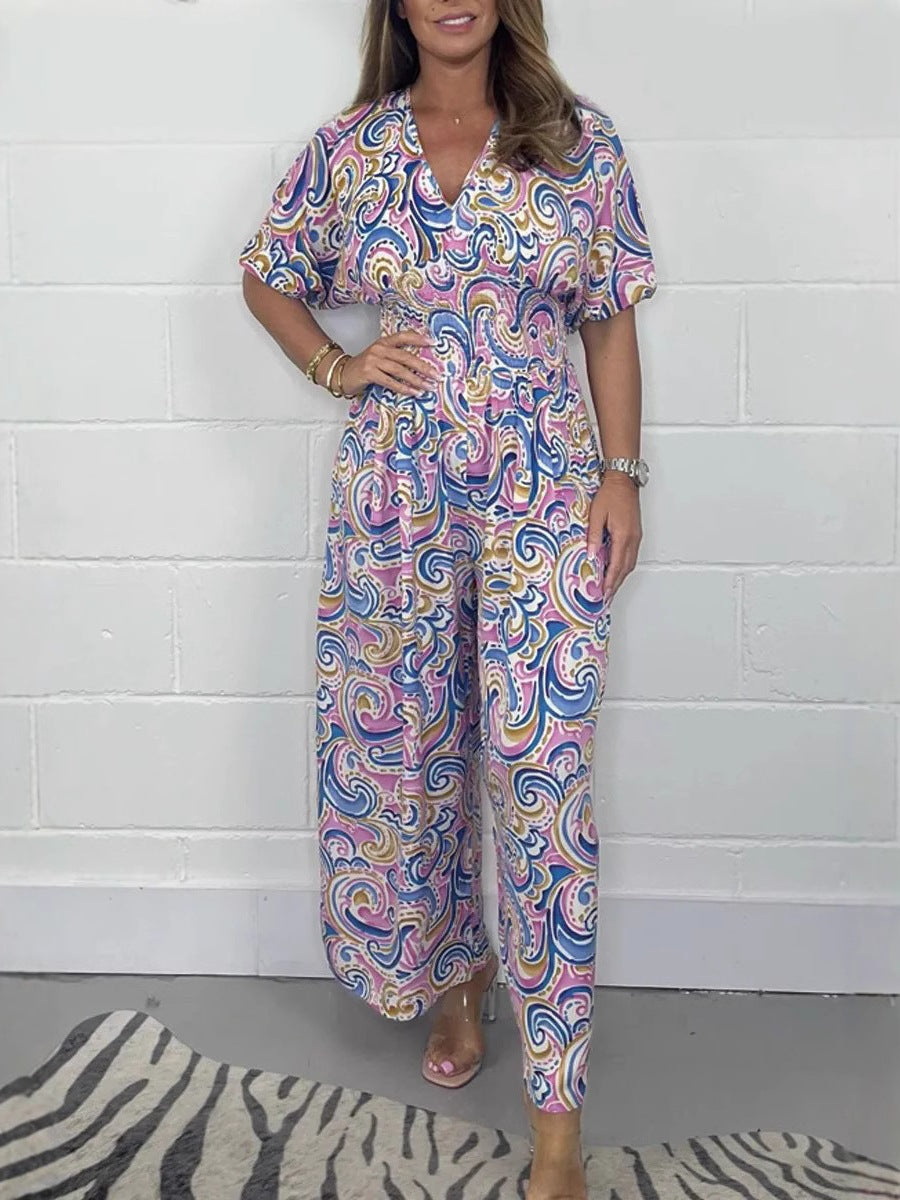 Dame Combinaison fluide avec élégant motif paisley et cintrage Chic und Stil