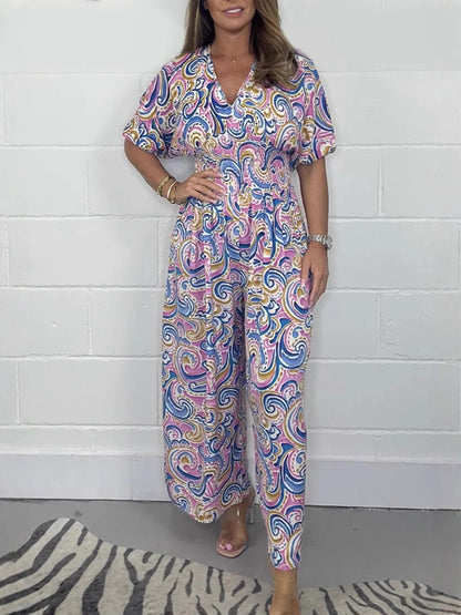 Dame Combinaison fluide avec élégant motif paisley et cintrage Chic und Stil