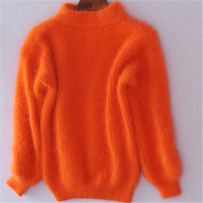 Pull en mohair pour femmes avec col roulé, manches bouffantes et design texturé Chic und Stil