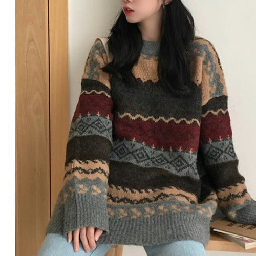 Dames Grand Pull Oversized avec motif graphique Chic und Stil