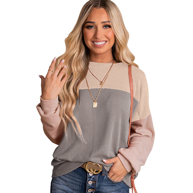 Pull femme décontracté avec structure côtelée et blocs de couleur Chic und Stil