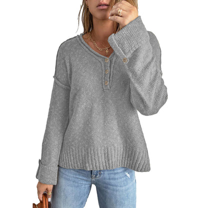 Pull-over en maille décontracté pour femmes avec détails de boutons et épaules tombantes Chic und Stil