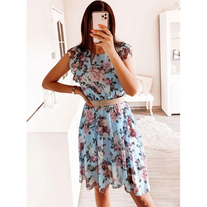Robe midi à volants floraux pour femmes Chic und Stil