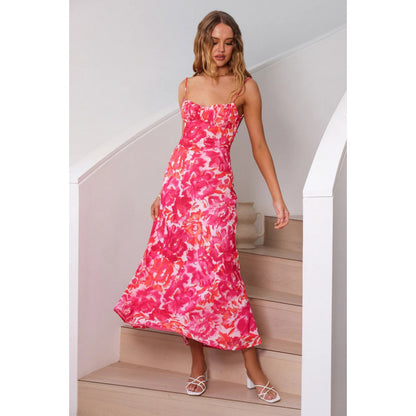 Robe maxi à bretelles ajustables Floral Chic und Stil pour femmes