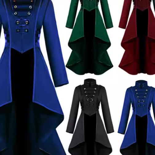 Asymmetrical women's coat with high collar and button details Chic und Stil